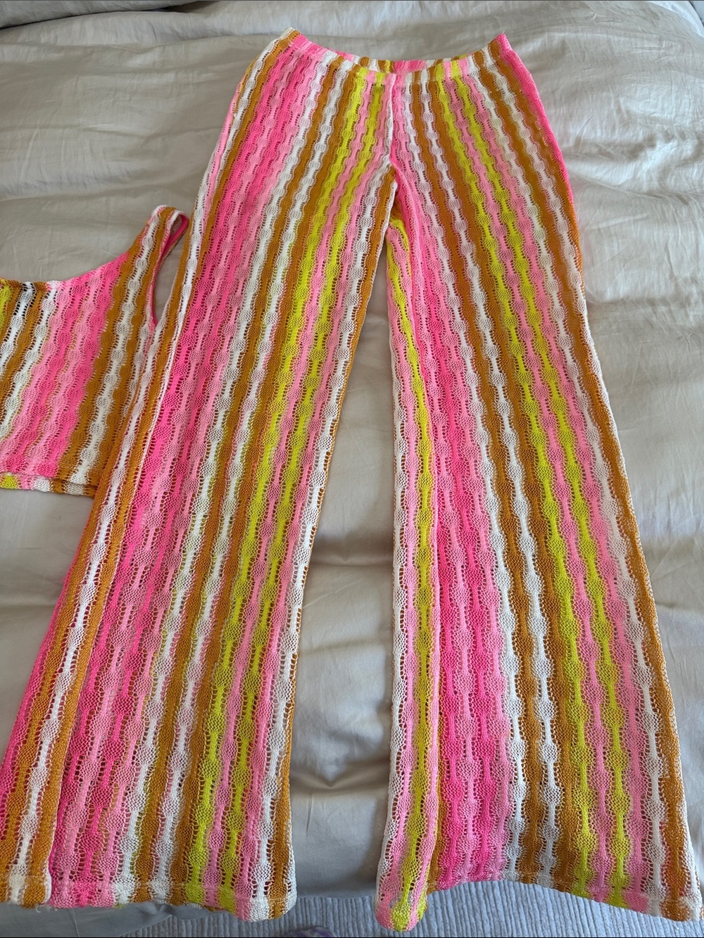 Wild Fable Neon Multi-Color Crochet Crop Top & Wide Leg Pants Set - Picture 4 of 4